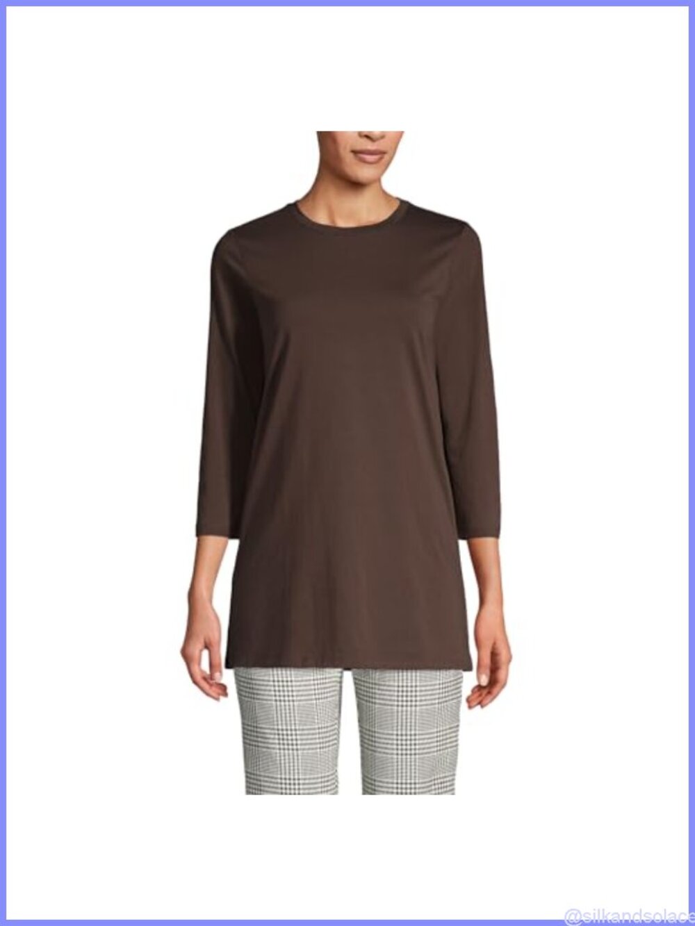 Supima Cotton 3/4 Sleeve Crewneck Tunic Top Relaxed Fit